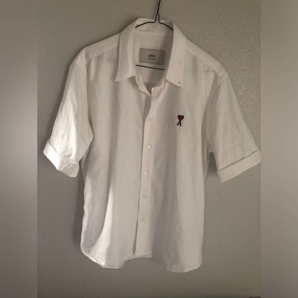 AMI Paris white shirt with red heart.